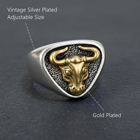 Bull Head Ring, Vintage Silver Animal Signet Rings for Men, Handmade Open Adjustable Gothic Rings Trendy Fashion Jewelry in Saudi Arabia