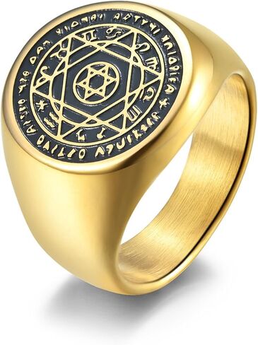 Mystical Solomon's Seal Hexagram Ring - Deep Engraving Blackened Titanium Steel Jewelry, Silver & Gold Options, Zodiac Guardian Design in Kuwait