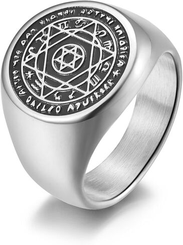 Mystical Solomon's Seal Hexagram Ring - Deep Engraving Blackened Titanium Steel Jewelry, Silver & Gold Options, Zodiac Guardian Design in Kuwait