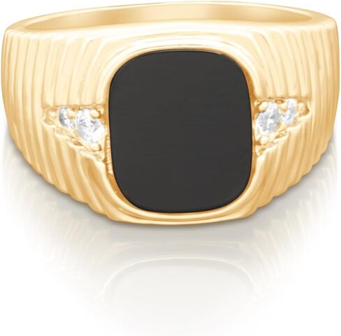 Gold Black Onyx Ring for Men, 14k Heavy Plated, Square CZ Center Stone, Hypoallergenic, Sizes 7 to 13, 4mm Band in Saudi Arabia