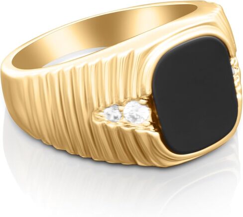 Gold Black Onyx Ring for Men, 14k Heavy Plated, Square CZ Center Stone, Hypoallergenic, Sizes 7 to 13, 4mm Band in Saudi Arabia