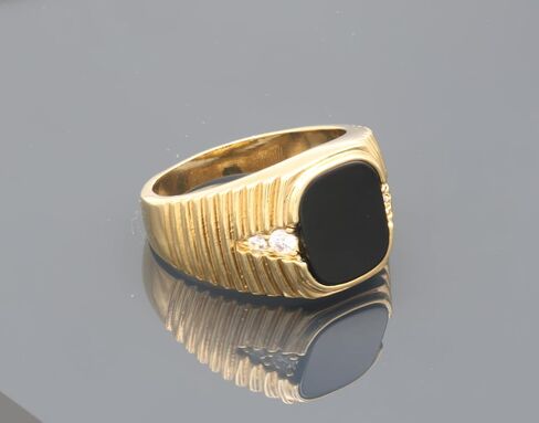 Gold Black Onyx Ring for Men, 14k Heavy Plated, Square CZ Center Stone, Hypoallergenic, Sizes 7 to 13, 4mm Band in Saudi Arabia