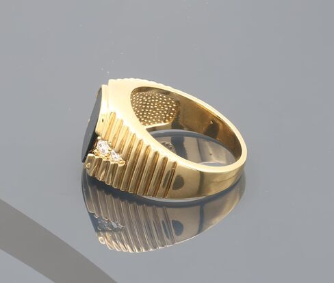 Gold Black Onyx Ring for Men, 14k Heavy Plated, Square CZ Center Stone, Hypoallergenic, Sizes 7 to 13, 4mm Band in Saudi Arabia