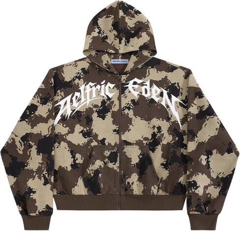Aelfric Eden Boxy Camo Zip Up Hoodie Oversized Hooded Sweatshirts Graphic Streetwear Vintage Jackets Unisex in Kuwait