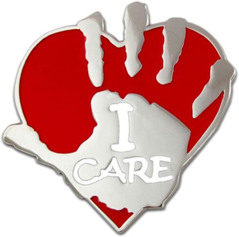PinMart I Care Volunteer Heart and Hand Lapel Pin in Kuwait