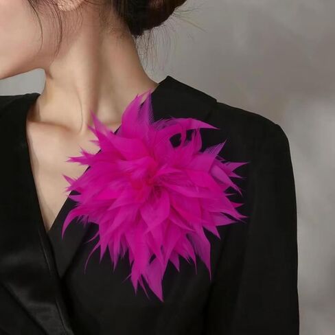 Large Flower Feather Brooch Pin for Women Elegant Oversized Feather Flower Floral Brooches Lapel Pins Corsage Wedding Party Dance Banquet Prom Jewelry Accessories in Saudi Arabia