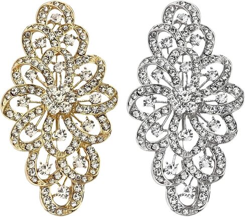 2Pcs Rhinestone Brooch 1 Silver Crystal Brooches for Wedding 1 Golden Wedding Bridal Bouquet Brooch Pin Elegant Broach for Dresses for Suit Dress Hats Bags in Saudi Arabia