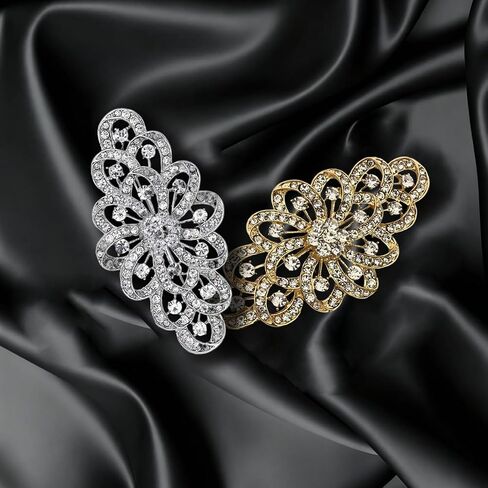 2Pcs Rhinestone Brooch 1 Silver Crystal Brooches for Wedding 1 Golden Wedding Bridal Bouquet Brooch Pin Elegant Broach for Dresses for Suit Dress Hats Bags in Saudi Arabia