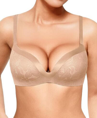 Popilush Lace Wireless Bras with Support and Lift - Push Up Bra for Women No Underwire Comfy Deep V Bralettes Fits B-D Cups in Kuwait