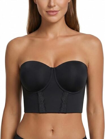 Lemorosy Women's Full Fugure and Full Bust Bustier Longline Strapless Bra -Anti Slip Underwire Plus Size Lace Corset Top in Kuwait