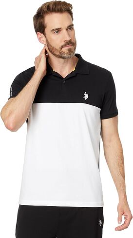 U.S. Polo ASSN. Men's Short Sleeve Slim Fit Colorblock Athletic Jersey Knit Polo Shirt in Kuwait