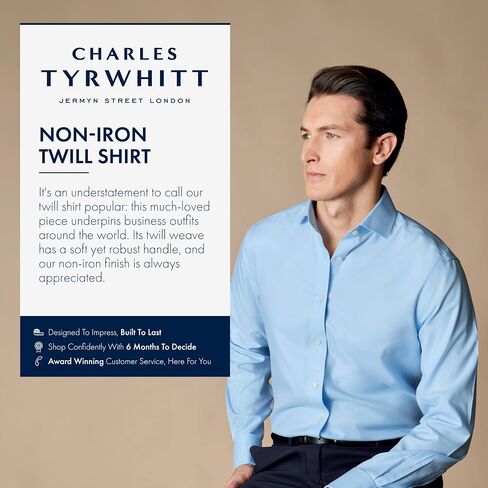 Charles Tyrwhitt Shirts for Men – Twill Non-Iron Formal Dress Shirt – Long Sleeve Cotton Shirt –Extra Slim Fit Cutaway Collar in Saudi Arabia