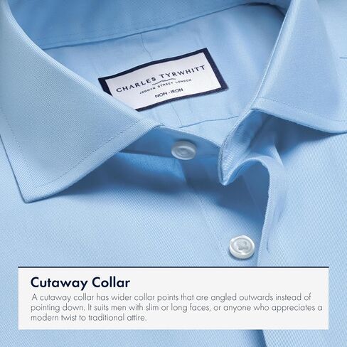 Charles Tyrwhitt Shirts for Men – Twill Non-Iron Formal Dress Shirt – Long Sleeve Cotton Shirt –Extra Slim Fit Cutaway Collar in Saudi Arabia