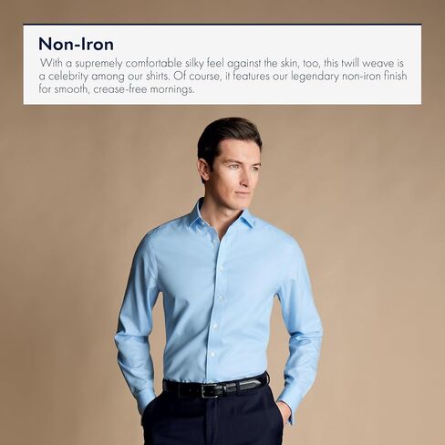 Charles Tyrwhitt Shirts for Men – Twill Non-Iron Formal Dress Shirt – Long Sleeve Cotton Shirt –Extra Slim Fit Cutaway Collar in Saudi Arabia