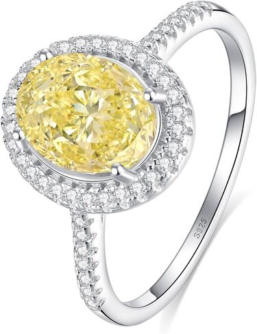 2.35CTTW Yellow Oval Moissanite Engagement Ring | 2CT Center Stone Halo Ring, 925 Sterling Silver 18K White Gold Plated | Moissanite Engagement Rings for Women, Anniversary Birthday Jewelry Gift in Saudi Arabia
