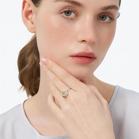 2.35CTTW Yellow Oval Moissanite Engagement Ring | 2CT Center Stone Halo Ring, 925 Sterling Silver 18K White Gold Plated | Moissanite Engagement Rings for Women, Anniversary Birthday Jewelry Gift in Saudi Arabia