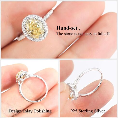 2.35CTTW Yellow Oval Moissanite Engagement Ring | 2CT Center Stone Halo Ring, 925 Sterling Silver 18K White Gold Plated | Moissanite Engagement Rings for Women, Anniversary Birthday Jewelry Gift in Saudi Arabia