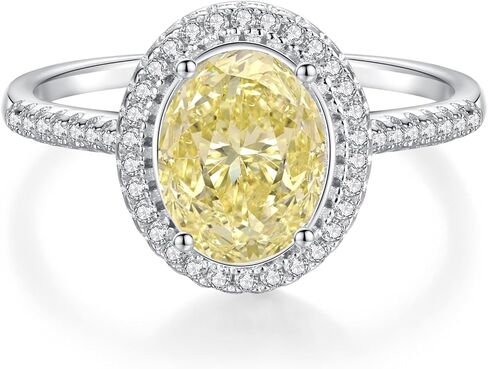 2.35CTTW Yellow Oval Moissanite Engagement Ring | 2CT Center Stone Halo Ring, 925 Sterling Silver 18K White Gold Plated | Moissanite Engagement Rings for Women, Anniversary Birthday Jewelry Gift in Saudi Arabia