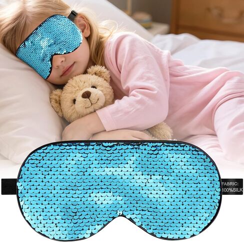 Kids Sleep Mask | Kids Eye Mask with Magic Flip-Sequins | 100% Mulberry Silk Blackout Sleeping Mask with Adjustable Strap (5-15 Years) | Gift for Girls & Boys (Rose Red) in Saudi Arabia