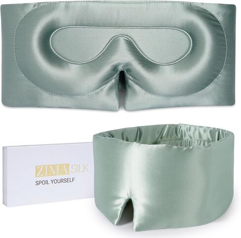 ZIMASILK 22 Momme 100% Mulberry Silk Sleep Mask for Women Sleeping, 3D Contoured Cup Eye Mask for Lash Extensions, Super Soft & Breathable, Blackout Blindfold for Nights (Grayish Green) in Saudi Arabia