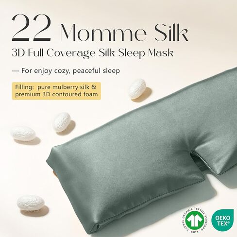 ZIMASILK 22 Momme 100% Mulberry Silk Sleep Mask for Women Sleeping, 3D Contoured Cup Eye Mask for Lash Extensions, Super Soft & Breathable, Blackout Blindfold for Nights (Grayish Green) in Saudi Arabia