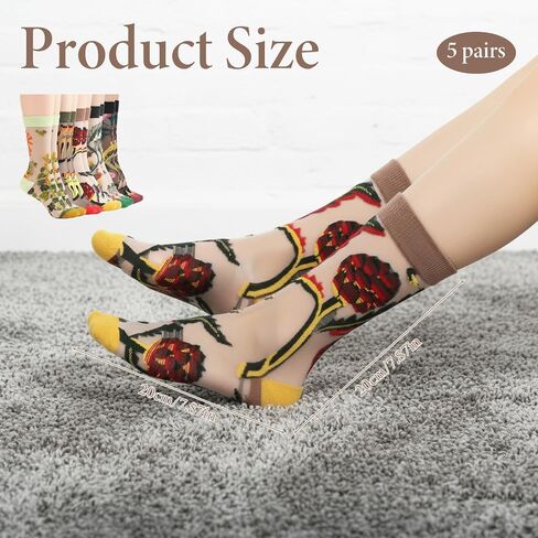 5 Pairs Mesh Socks for Women Summer Lace Socks Women Transparent Floral Sheer-Socks with Designs Mesh Sock Summer Transparent Lace Floral Sock for Woman in Saudi Arabia