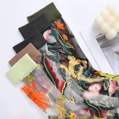 5 Pairs Mesh Socks for Women Summer Lace Socks Women Transparent Floral Sheer-Socks with Designs Mesh Sock Summer Transparent Lace Floral Sock for Woman in Saudi Arabia