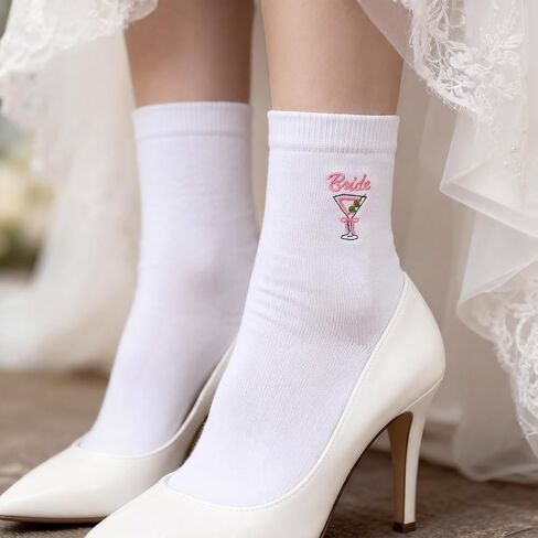 Unittype Bride Martini Socks Bridesmaid Bachelorette Proposal Gift Embroidery Bridal Martini Socks for Bride Shower Wedding Day in Kuwait