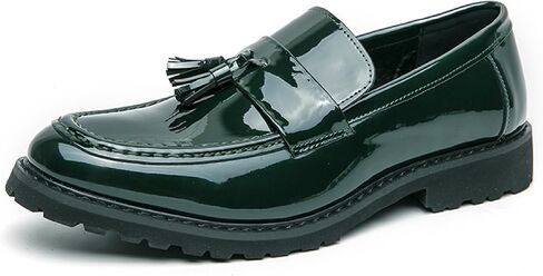 Men's Patent Leather Tassel Platform Loafers Business Casual Non-Slip Lug Sole Comfortable Block Heel Slip-On Dress Shoes for Work Office Wedding Penny Loafers in Saudi Arabia