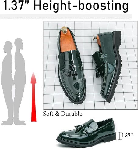 Men's Patent Leather Tassel Platform Loafers Business Casual Non-Slip Lug Sole Comfortable Block Heel Slip-On Dress Shoes for Work Office Wedding Penny Loafers in Saudi Arabia