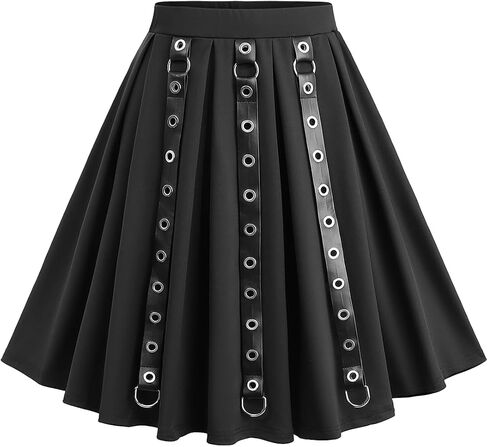 DRESSFO Punk Cosplay Costume Gothic Solid PU Strap Grommet A Line Mini Skirt in Kuwait