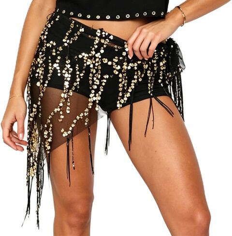 Women Boho Lace Floral Sarong Wrap Sequin Tie Up Side Tassel Hem Skirt Vintage Fairy Layered Skirt Y2K Accessories in Kuwait