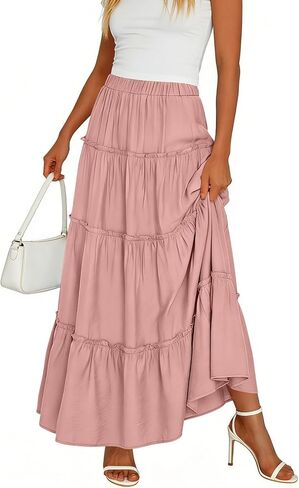 Skirts for Women Long High Waisted A-Line Skirt Flowy Ruffle Tiered Pleated Swing Maxi Skirt 2026 Summer Cotton Clothes in Kuwait