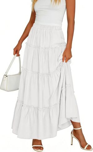 Skirts for Women Long High Waisted A-Line Skirt Flowy Ruffle Tiered Pleated Swing Maxi Skirt 2026 Summer Cotton Clothes in Kuwait