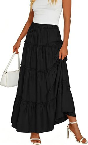 Skirts for Women Long High Waisted A-Line Skirt Flowy Ruffle Tiered Pleated Swing Maxi Skirt 2026 Summer Cotton Clothes in Kuwait