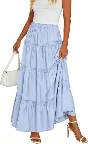 Skirts for Women Long High Waisted A-Line Skirt Flowy Ruffle Tiered Pleated Swing Maxi Skirt 2026 Summer Cotton Clothes in Kuwait