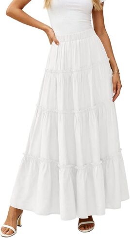 Skirts for Women Long High Waisted A-Line Skirt Flowy Ruffle Tiered Pleated Swing Maxi Skirt 2026 Summer Cotton Clothes in Kuwait