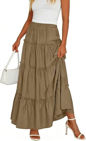 Skirts for Women Long High Waisted A-Line Skirt Flowy Ruffle Tiered Pleated Swing Maxi Skirt 2026 Summer Cotton Clothes in Kuwait