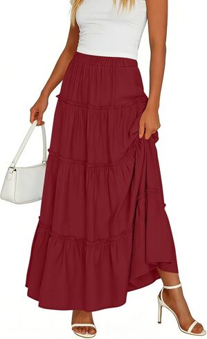 Skirts for Women Long High Waisted A-Line Skirt Flowy Ruffle Tiered Pleated Swing Maxi Skirt 2026 Summer Cotton Clothes in Kuwait