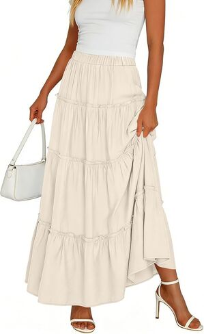 Skirts for Women Long High Waisted A-Line Skirt Flowy Ruffle Tiered Pleated Swing Maxi Skirt 2026 Summer Cotton Clothes in Kuwait