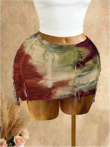 SHENHE Women's Y2k Tie Dye Bodycon Mini Skirt Low Rise Ripped Grunge Sexy Skirt Clubwear in Kuwait