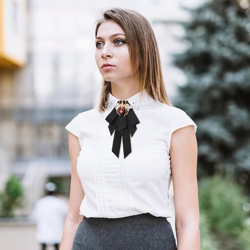 Retro Bee Bow Brooch Pin for Women Pre-Tied Bow Tie Collar Accessory with Locking Pin for Shirts Skirts Party and Daily Wear in Kuwait