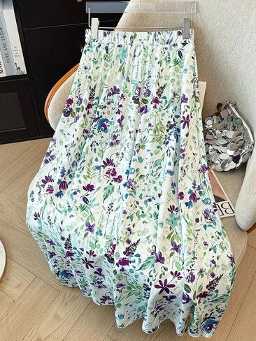 Women's Watercolor Floral Print Maxi Skirt High Waist Elastic Waistband Flowy A-Line Long Skirt in Kuwait