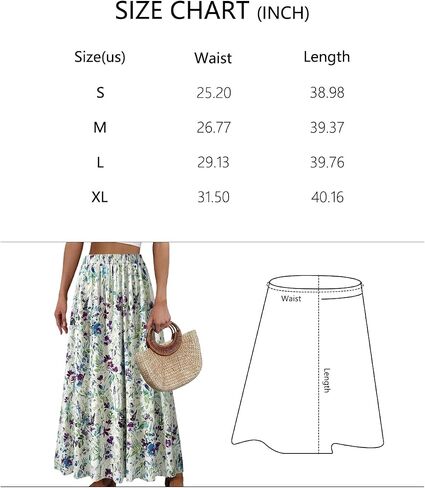 Women's Watercolor Floral Print Maxi Skirt High Waist Elastic Waistband Flowy A-Line Long Skirt in Kuwait