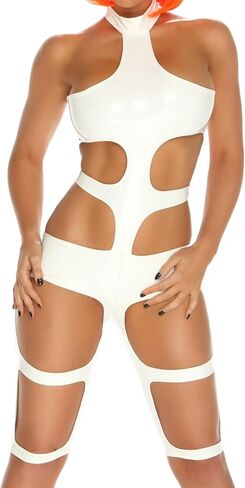 Womens Futuristic Element Strappy Stretchy Costume Bodysuit with Cutouts in Saudi Arabia