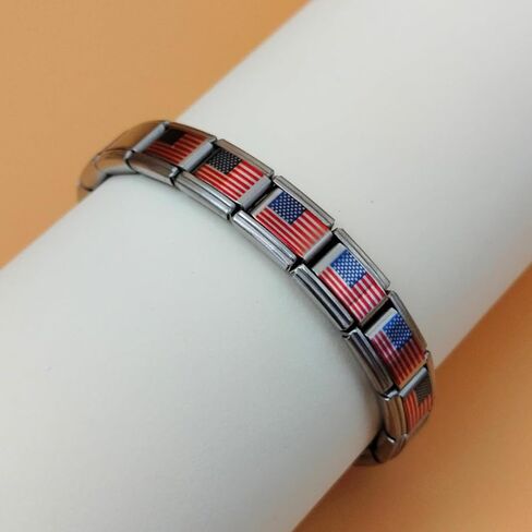 American Flag Bracelet - Patriotic USA Stars and Stripes Wristband for Men and Women - Adjustable Stainless Steel United States Flag Bracelet in Kuwait