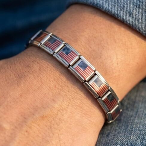 American Flag Bracelet - Patriotic USA Stars and Stripes Wristband for Men and Women - Adjustable Stainless Steel United States Flag Bracelet in Kuwait