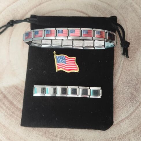 American Flag Bracelet - Patriotic USA Stars and Stripes Wristband for Men and Women - Adjustable Stainless Steel United States Flag Bracelet in Kuwait