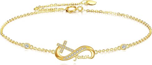 ELFRONT 14k الذهب الأصفر الإيمان الصليب سوار إنفينيتي الصليب أساور الذهب الحقيقي مجوهرات المسيحية للنساء الإناث الذهب الحقيقي هدية الدينية in Kuwait
