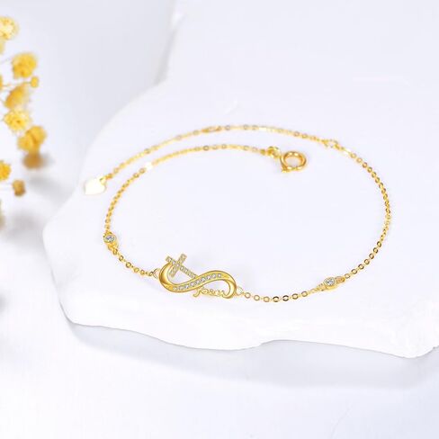 ELFRONT 14k الذهب الأصفر الإيمان الصليب سوار إنفينيتي الصليب أساور الذهب الحقيقي مجوهرات المسيحية للنساء الإناث الذهب الحقيقي هدية الدينية in Kuwait
